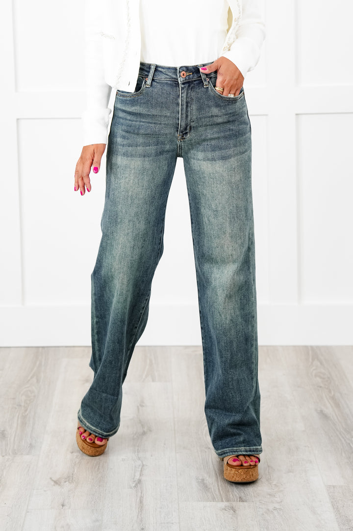Special A High Rise Dark Wash Straight Wide Leg Jeans
