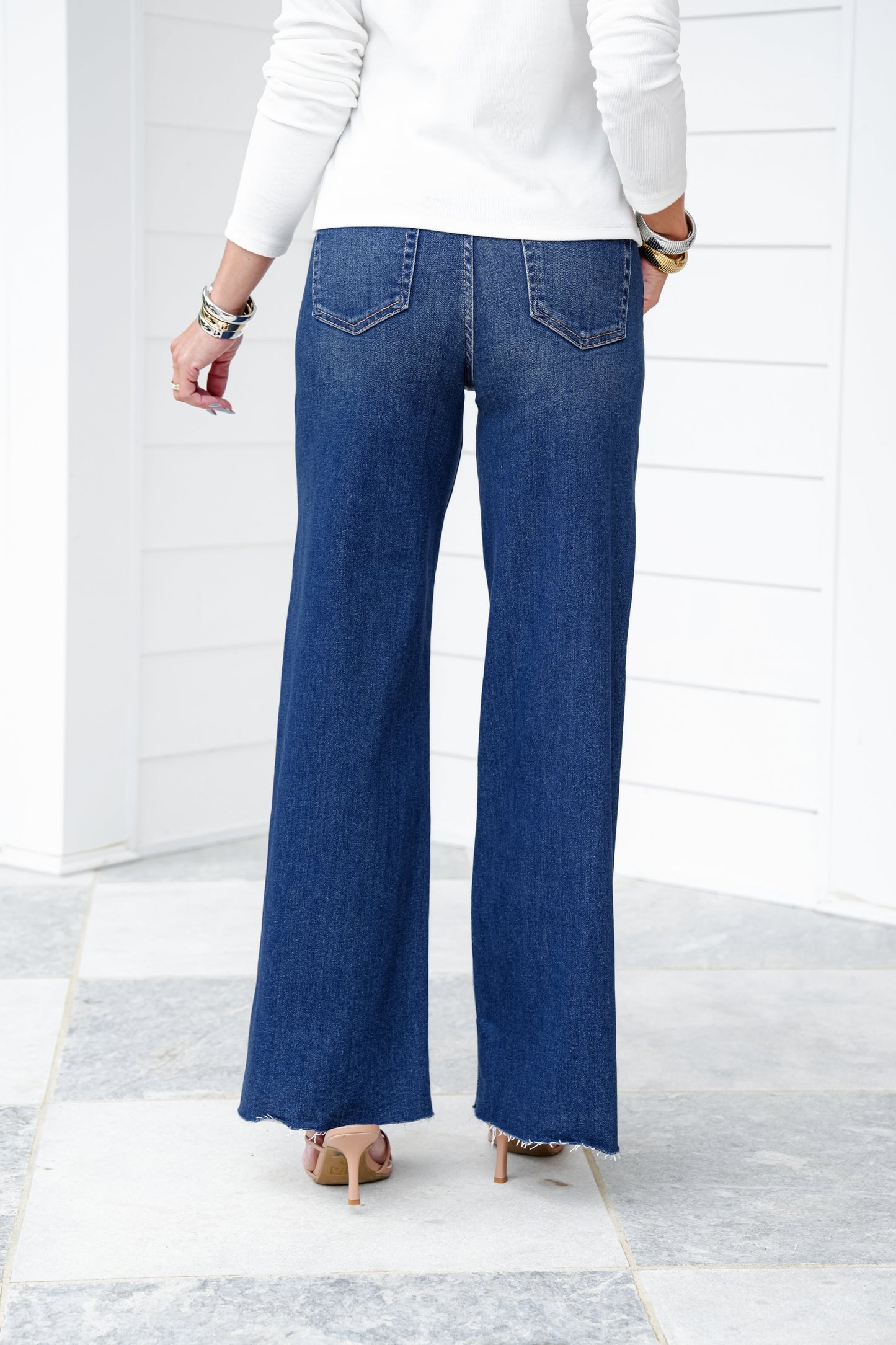 Risen High Rise Dark Wash Tummy Control Cuffed Wide Leg Jeans