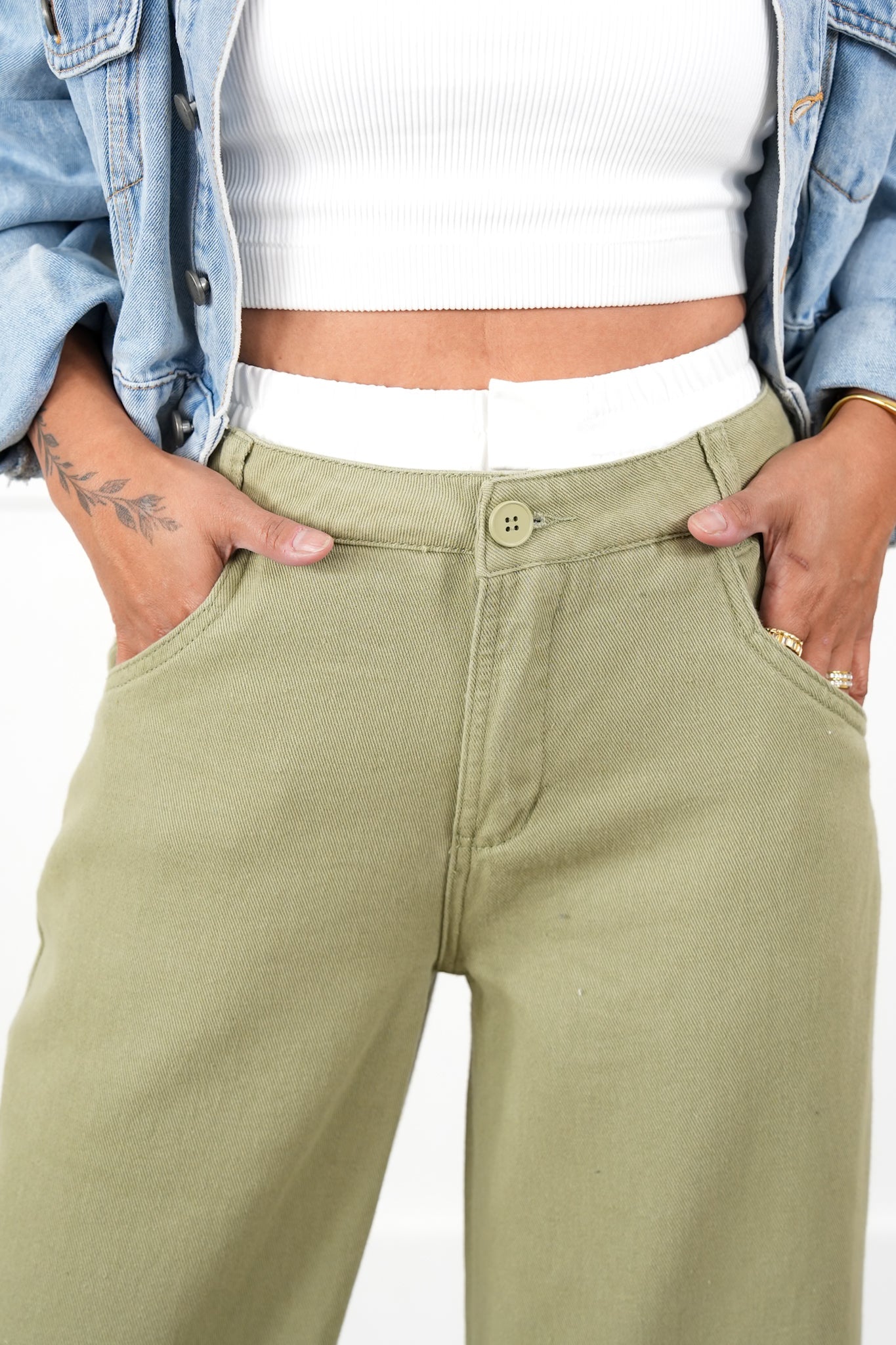Mineral Wash Double Waist Band Pants