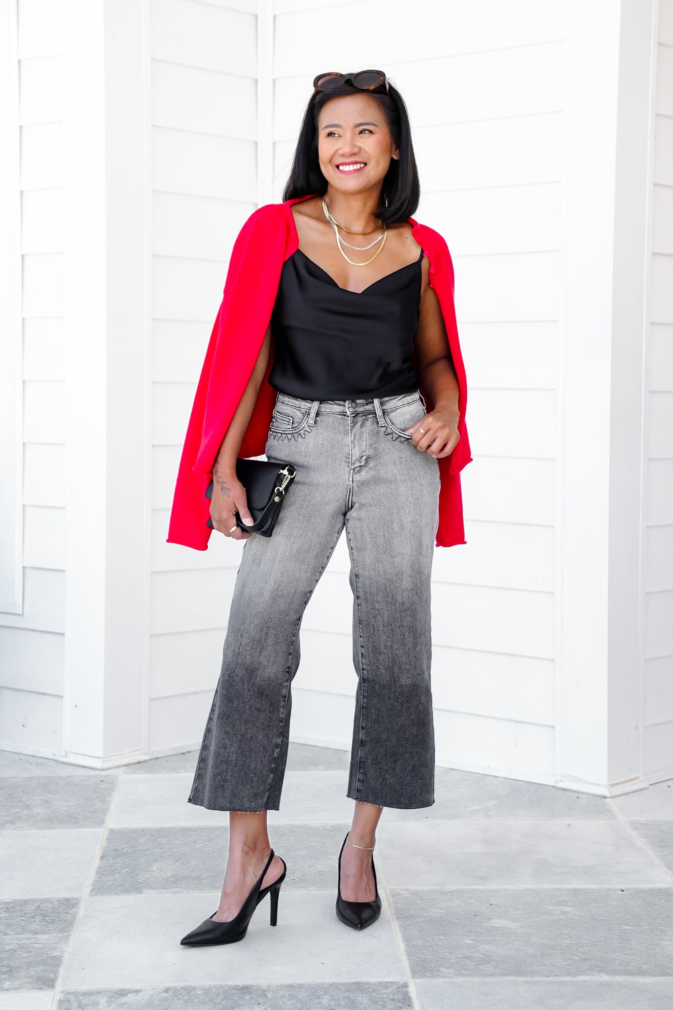 Judy Blue High Rise Vintage Grey Wash Cropped Wide Leg Jeans with Front Pocket Embroidery