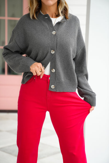 Mica High Rise Red Straight Leg Loose Fit Jeans