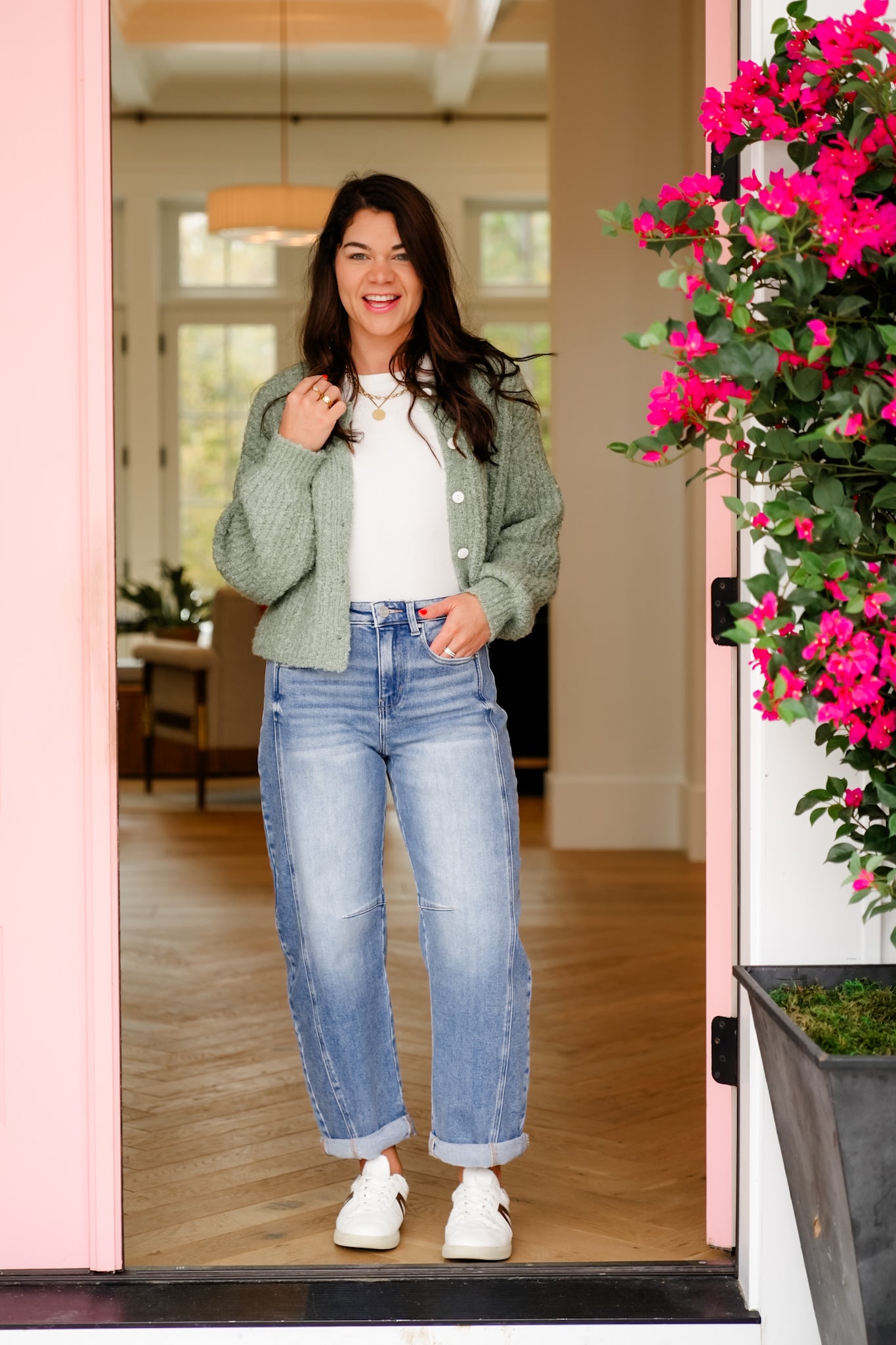 Risen High Rise Medium Wash Boyfriend Cuffed Barrel Jeans