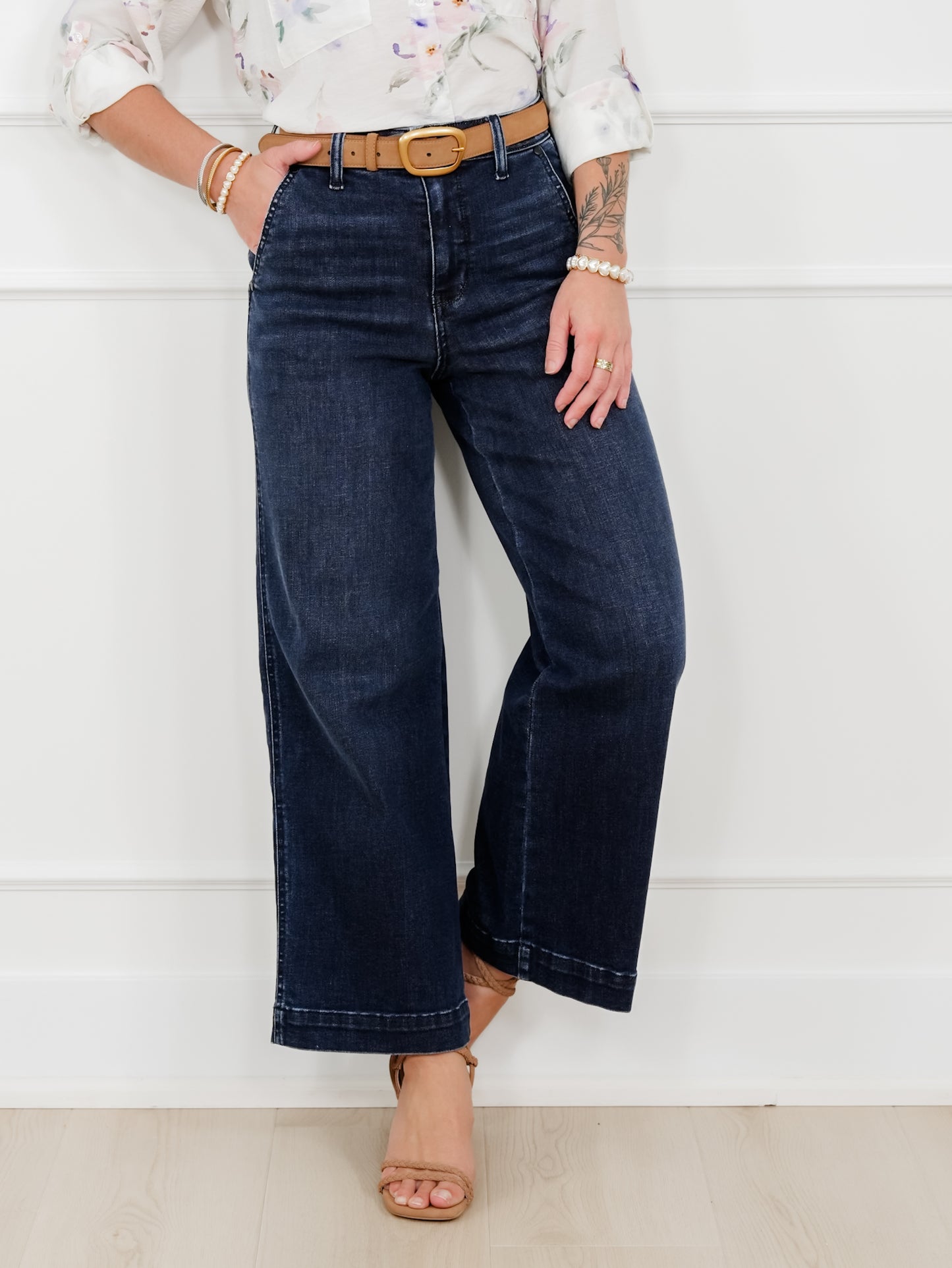 Judy Blue the Jasmine High Rise Dark Wash Wide Leg Ankle Trouser Jeans
