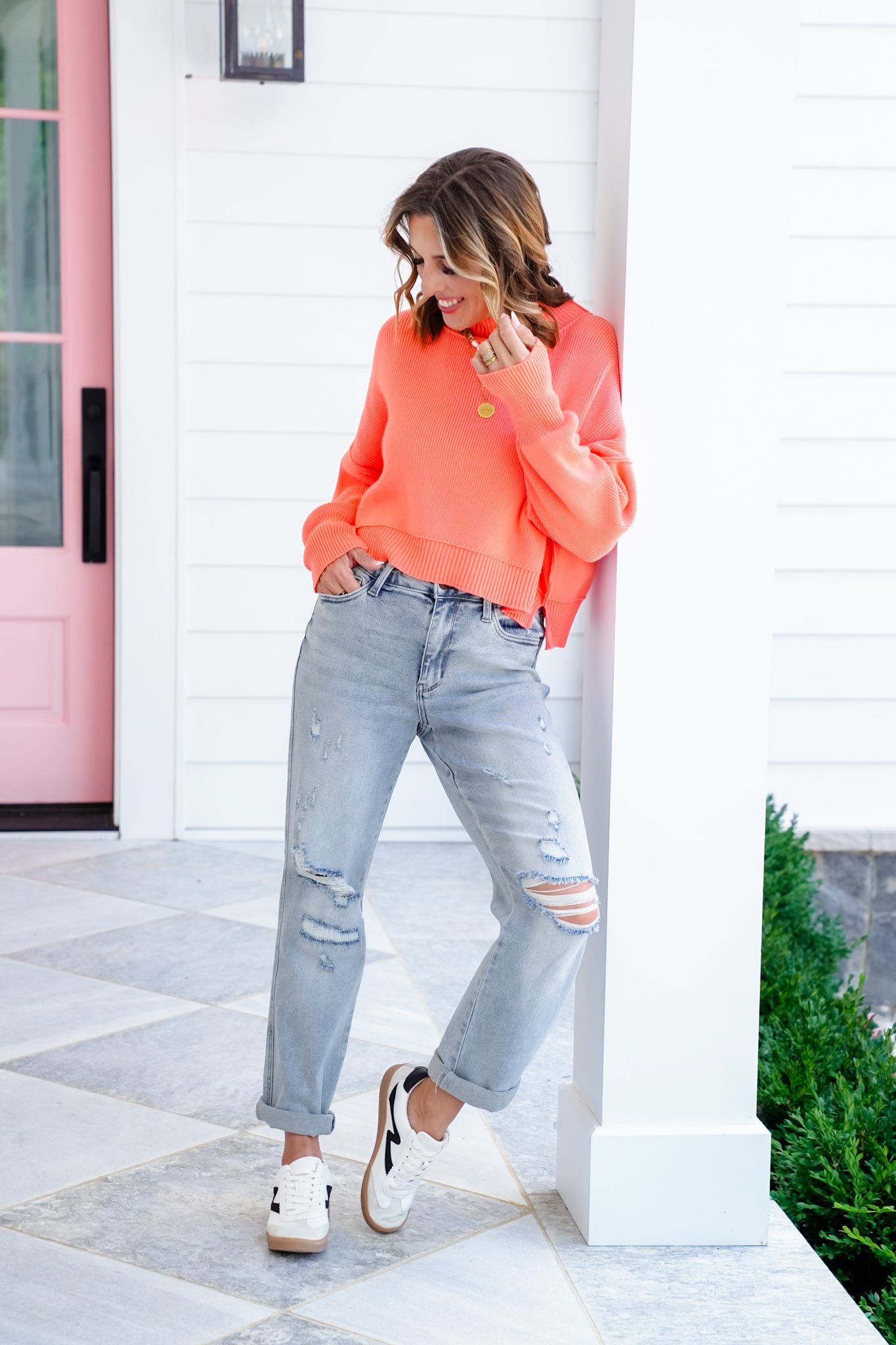Judy Blue Mid Rise Light Wash Cuffed Boyfriend Jeans with Distressed Repair Stitch