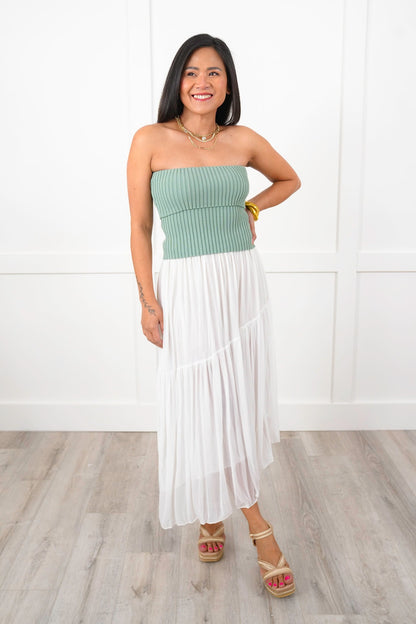 Sleeveless Ribbed Fold Over Tube Top
