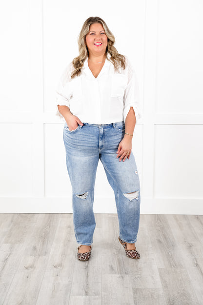Lovervet High Rise Light Wash Distressed Barrel Jeans