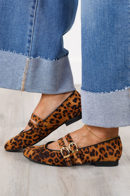 MIA Leopard Flat Sandal with Adjustable Buckle Straps