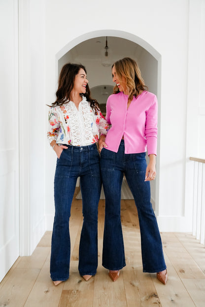 Judy Blue High Rise Dark Wash Flare Jeans with Patch Pockets