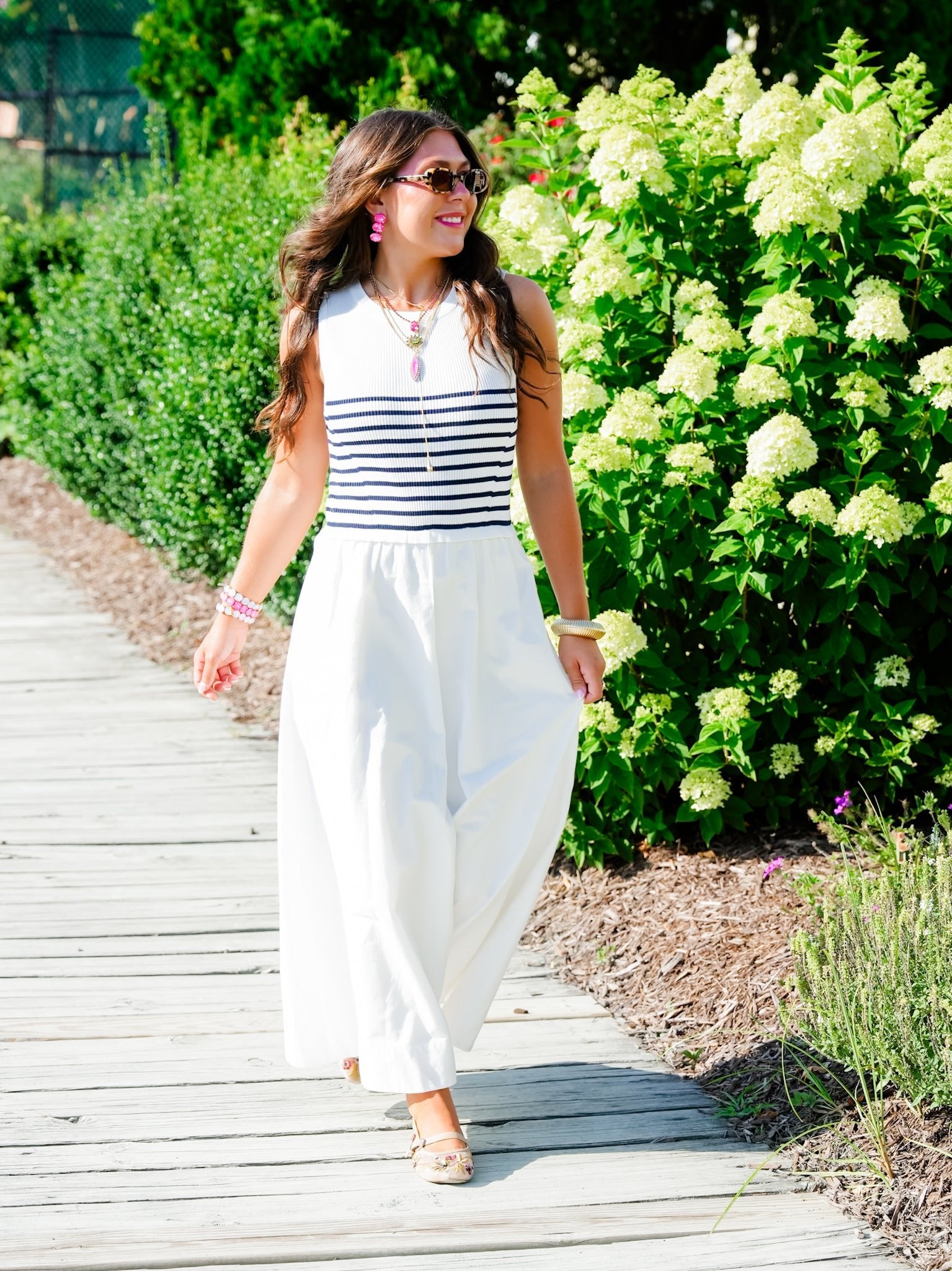 Sleeveless Stripe Knit Bodice with Woven Skirt Maxi Dress - Freckled Poppy