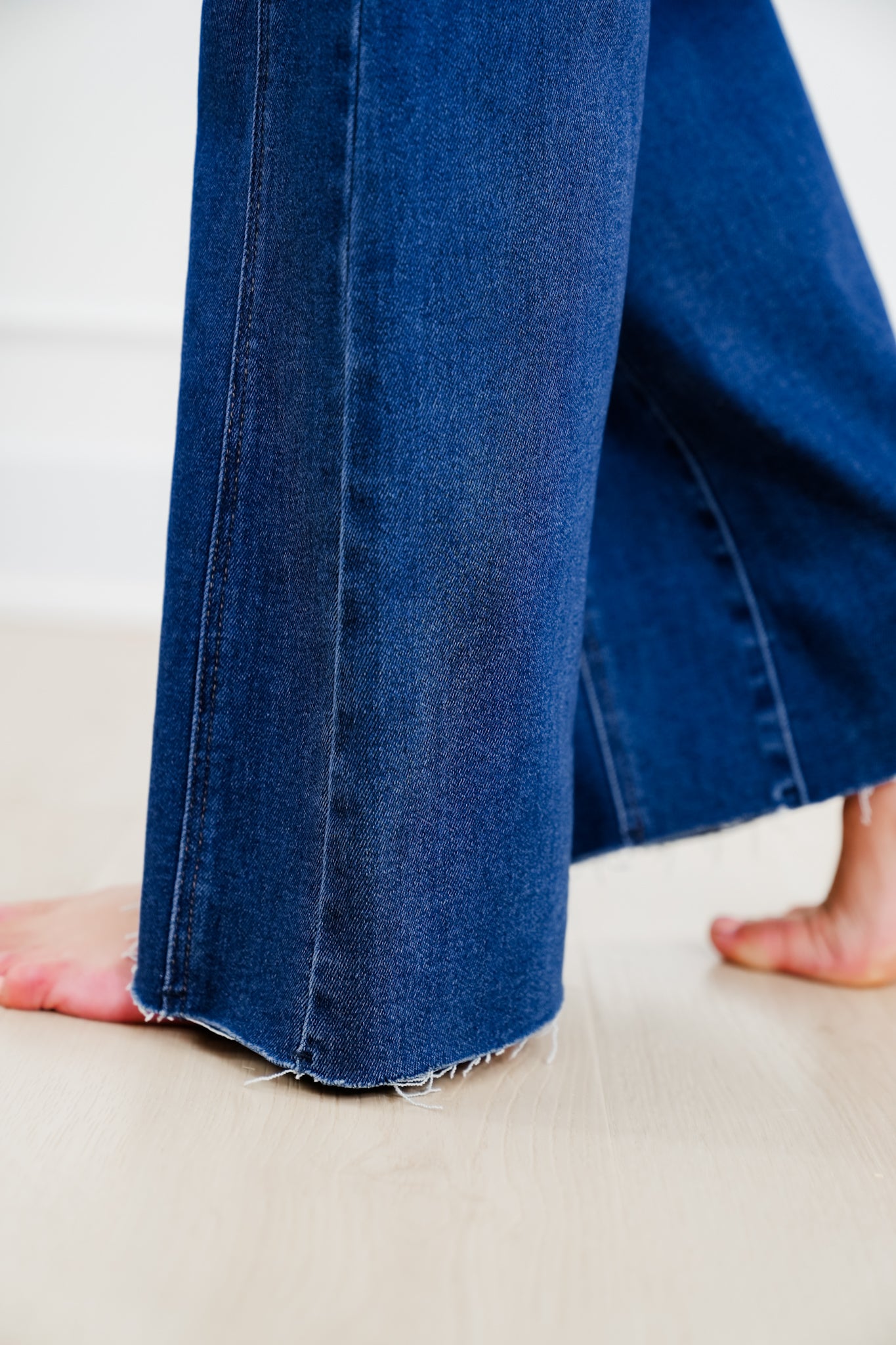 Risen High Rise Dark Wash Wide Flare Jeans with Leather Pocket