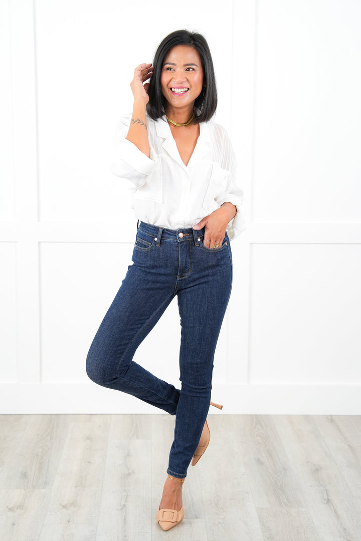 Judy Blue Mid Rise Dark Wash Classic Tummy Control Skinny Jeans