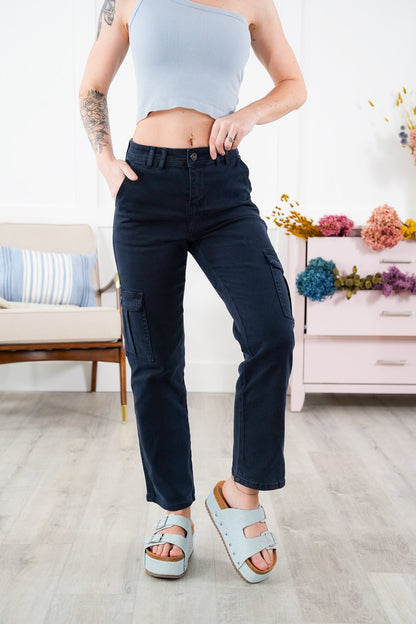 Risen High Rise Navy Cargo Pants