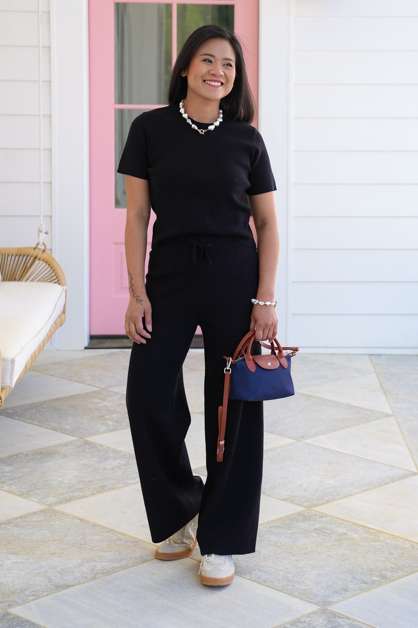 Ribbed Short Sleeve Round Neck with Elastic Waistband Pant Set
