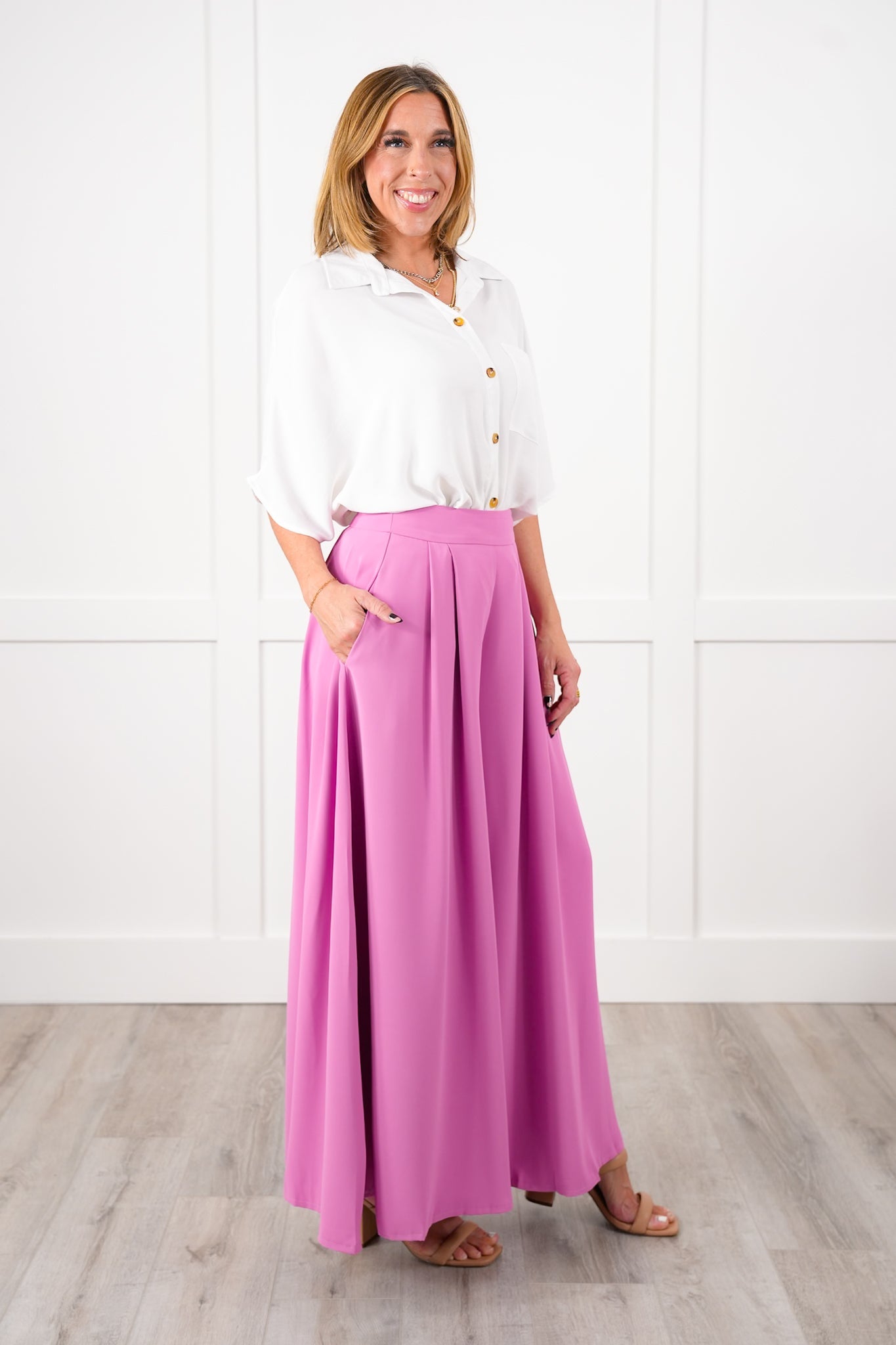 Pleated High Waist Wide Leg Pants
