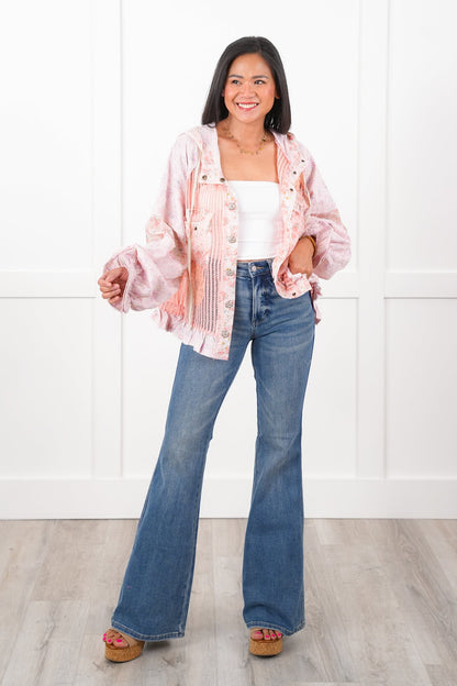 POL Crochet and Floral Long Sleeve Hooded Jacket