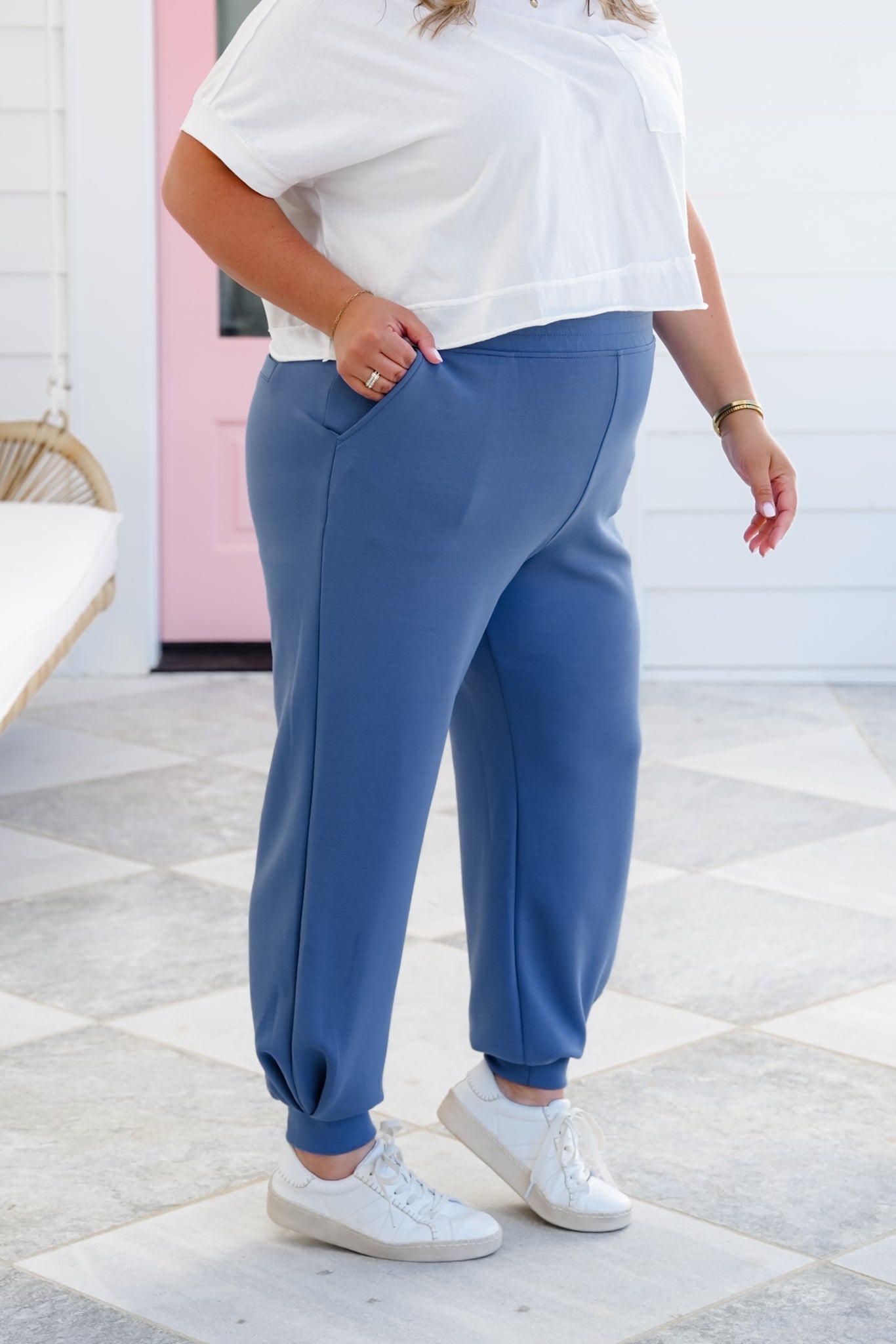 Plus/Reg Scuba Elastic Waistband Joggers With Pockets