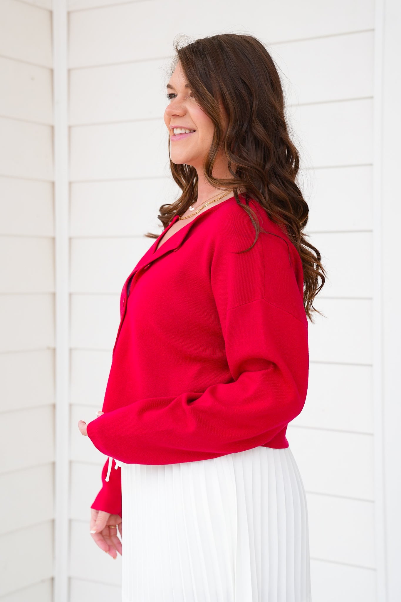 Red Long Sleeve Button Down Cardigan