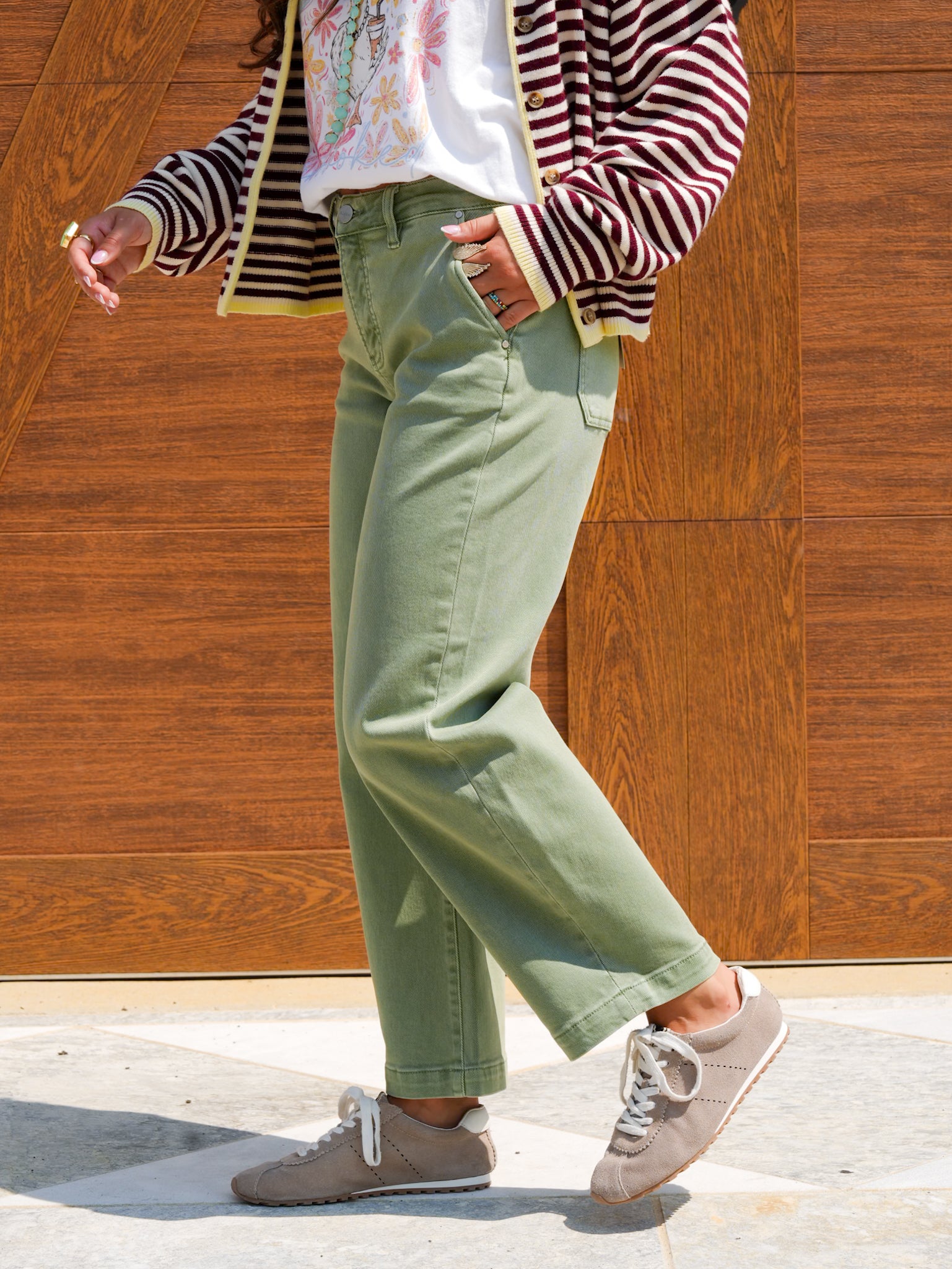 Risen Mid Rise Olive Tummy Control Barrel Jeans - Freckled Poppy