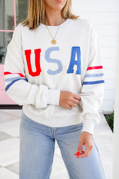 Long Sleeve "USA" Patch Pullover Sweatshirt