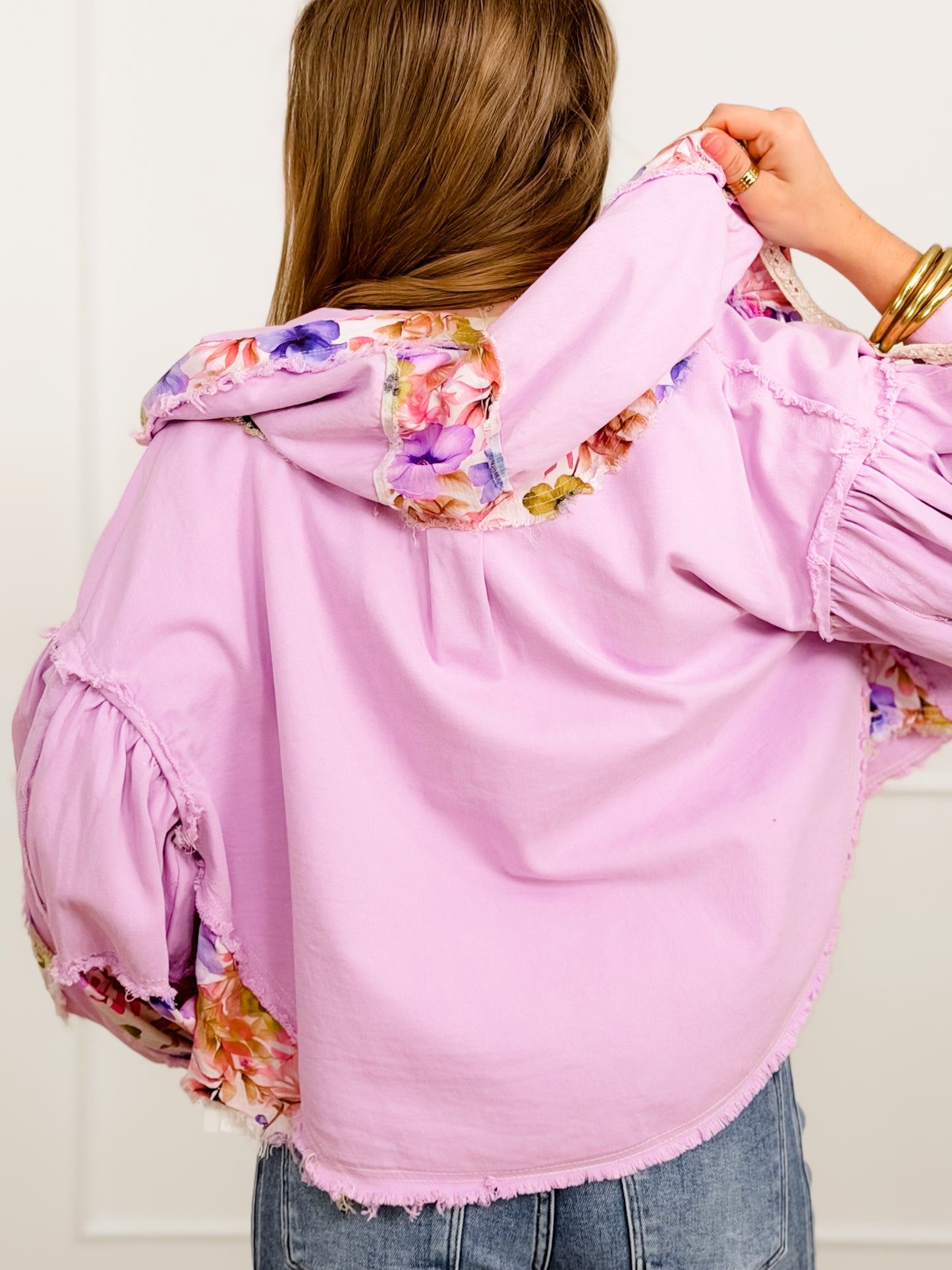 POL Floral Print Long Sleeve Button Up Shacket