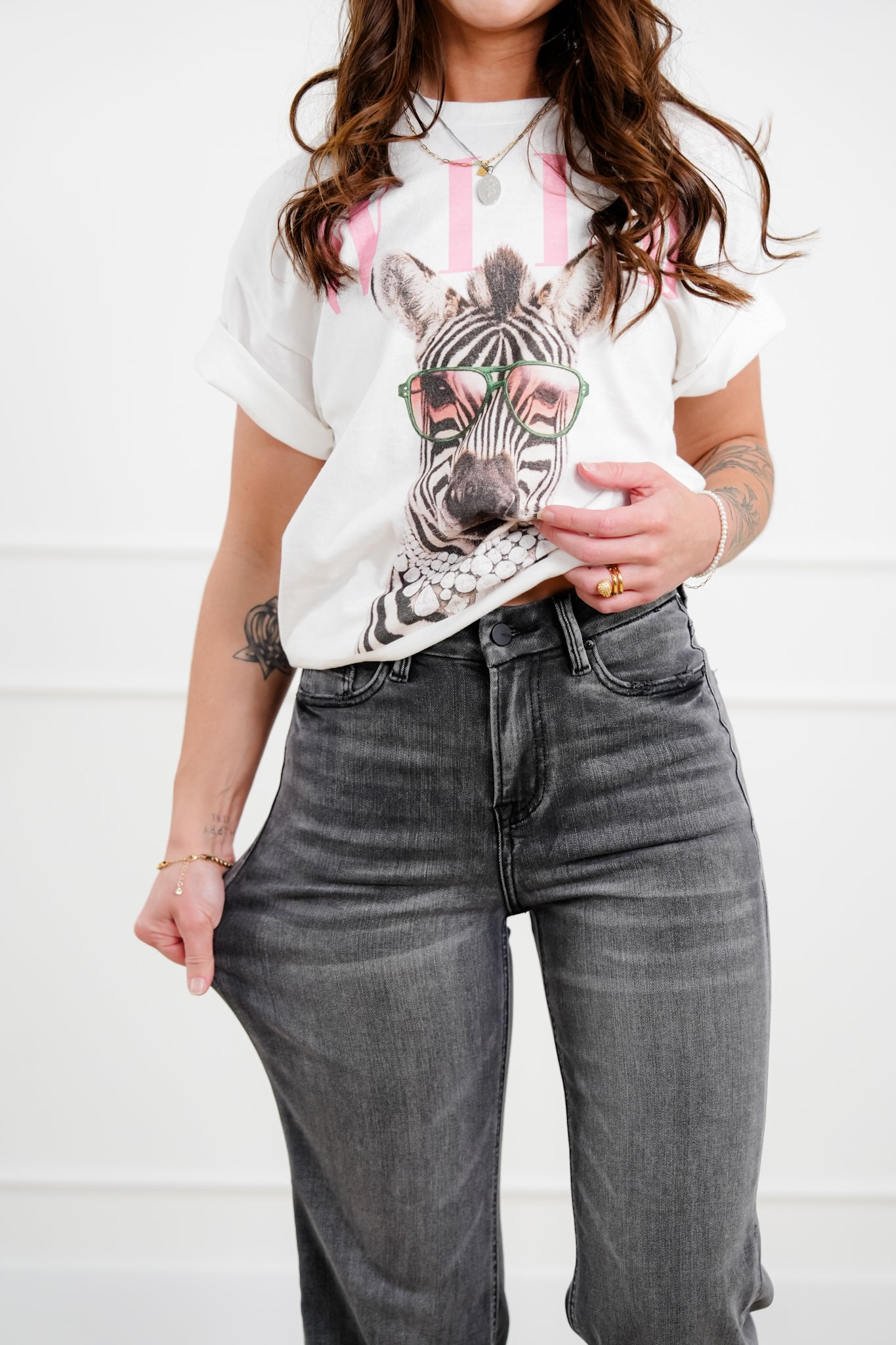 Mica Dancing in the Rain High Rise Grey Wide Leg Jeans