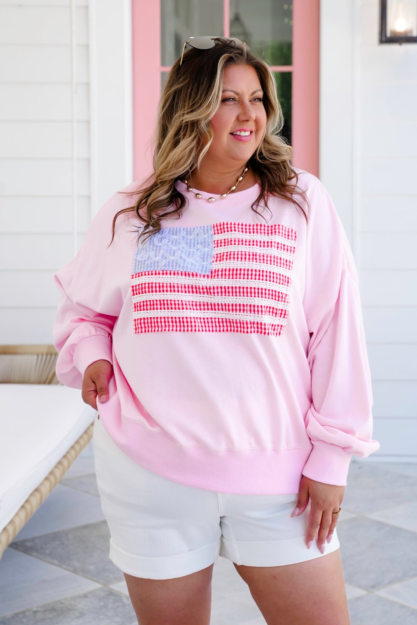 Long Sleeve Lace American Flag Pullover Sweatshirt