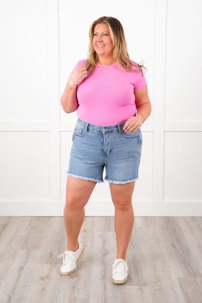 Basic Short Sleeve Round Neck Ribbed Knit Top