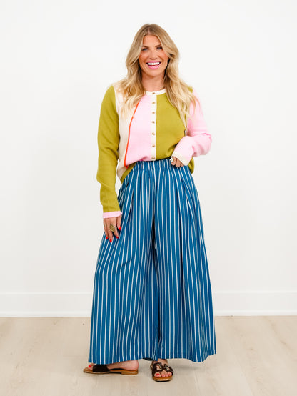 Color Block Long Sleeve Button Down Cardigan