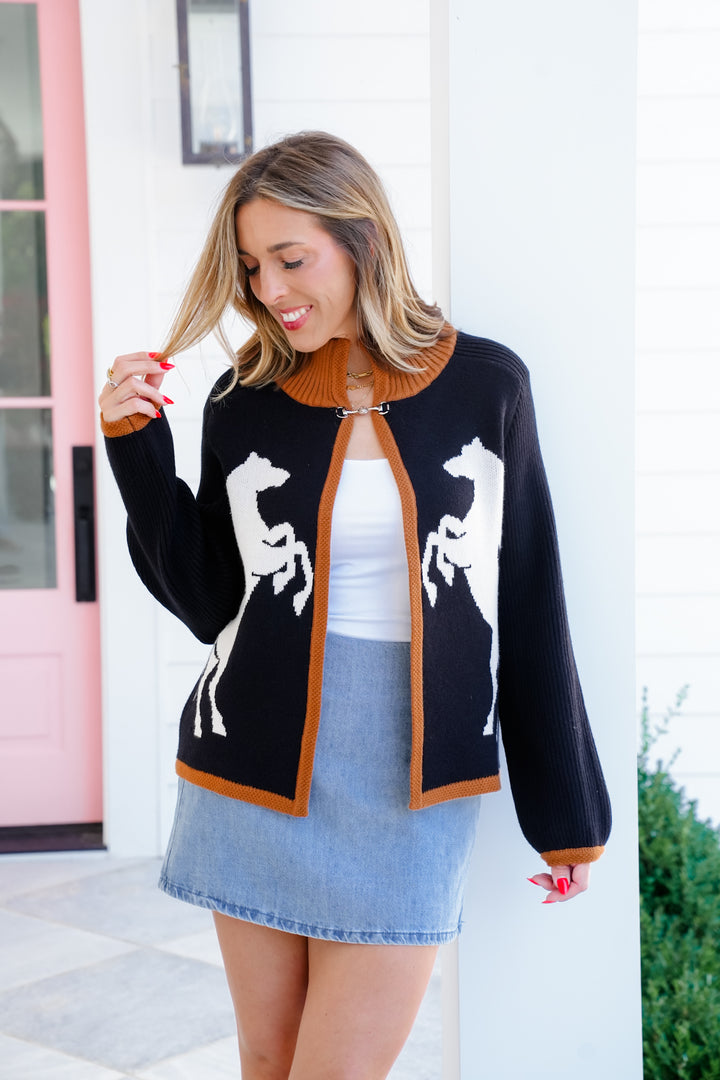 Horse Pattern Long Sleeve Knit Cardigan