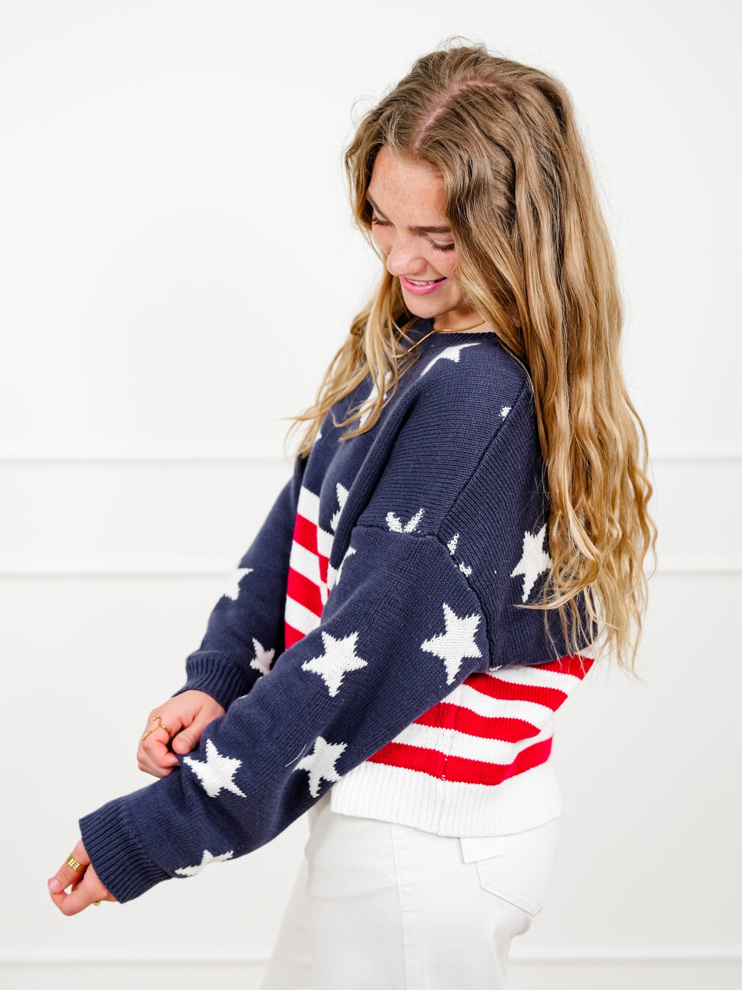 Knit Long Sleeve American Flag Sweater