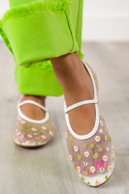 Floral Embroidered Flat Ballet Shoe
