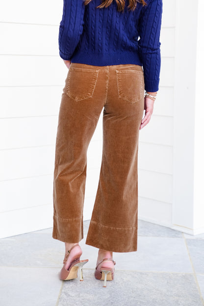 Risen High Rise Brown Corduroy Wide Leg Pants