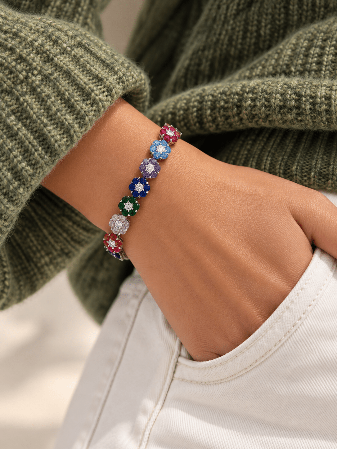 First Blush Crystal Flower Tennis Bracelet - Freckled Poppy