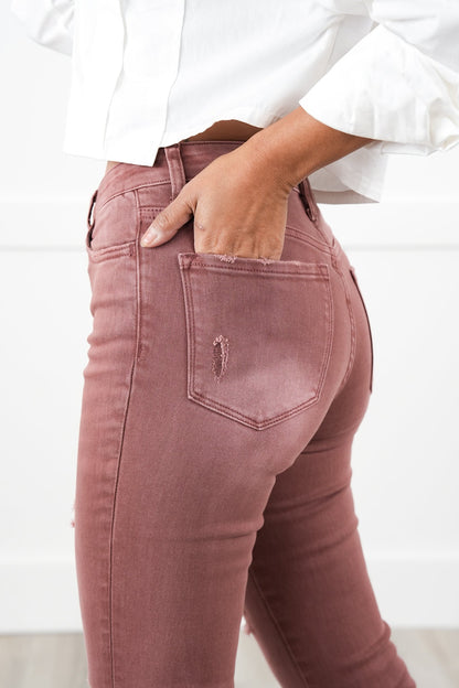 Vervet High Rise Dark Mauve Distressed Bootcut Jeans