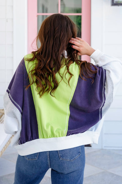 Color Block Long Dolan Sleeve Zip-Up Jacket