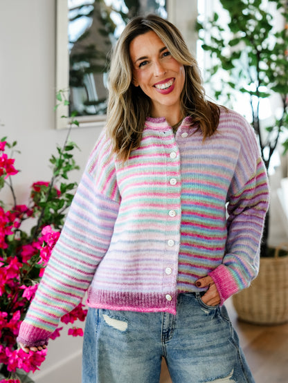 Sherbet Dreams Stripe Long Sleeve Button Down Cardigan