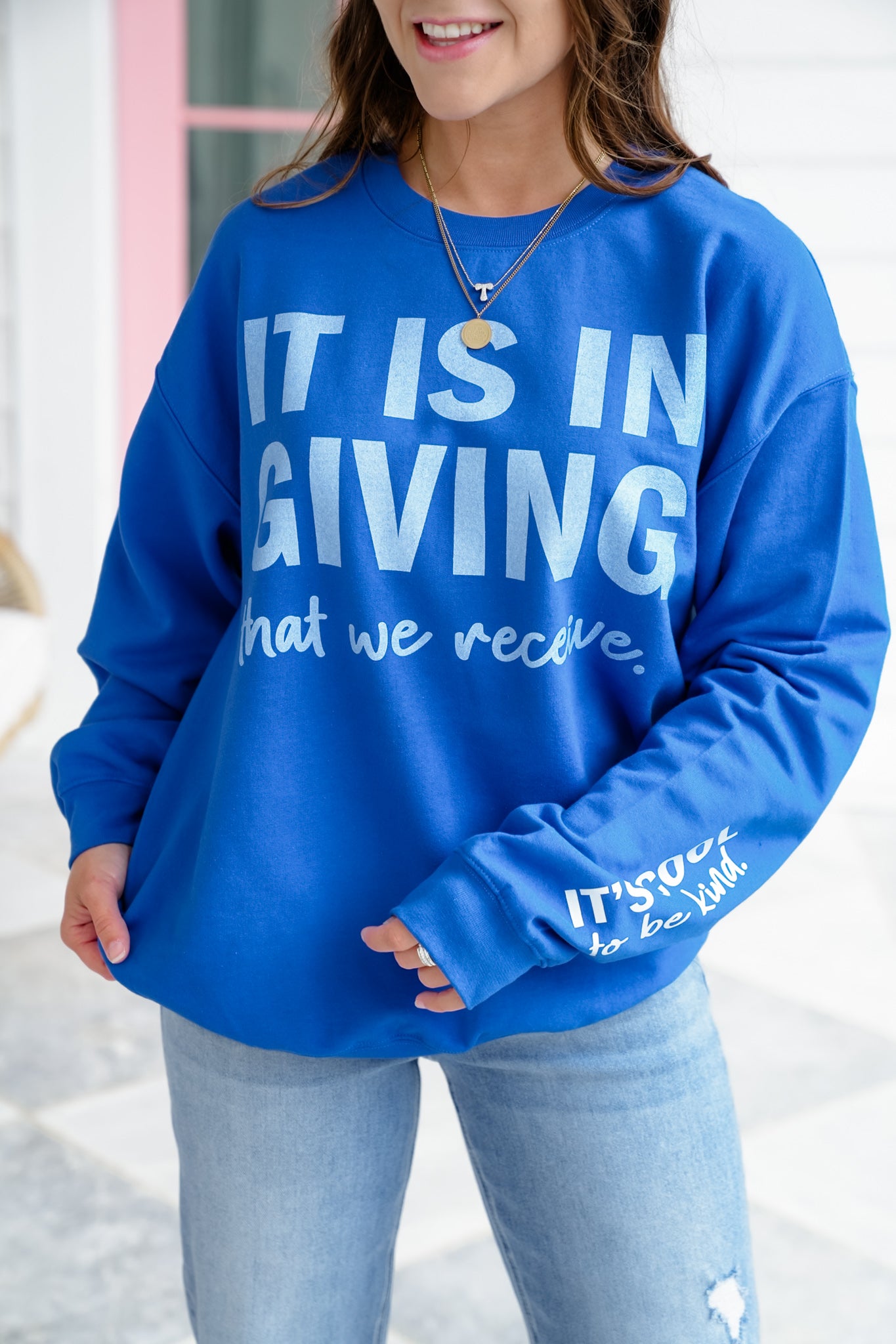 Plus/Reg Long Sleeve "It Is In Giving That We Receive" Graphic Sweatshirt