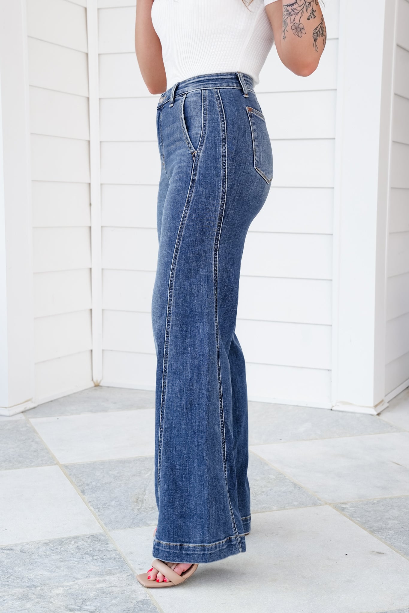 Judy Blue High Rise Medium Wash Trouser Wide Leg Jeans