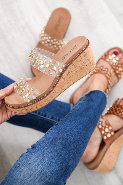Corky's "Bad Habit" Studded Straps Wedge Heels