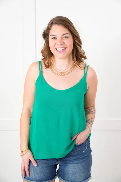 Door Buster! Zenana Double Spaghetti Strap Crinkle V-Neck Cami Top