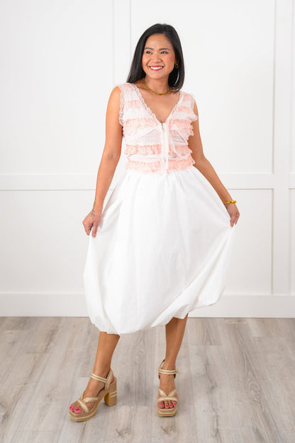 POL Woven Lace Ruffle Sleeveless V Neck Crop Top
