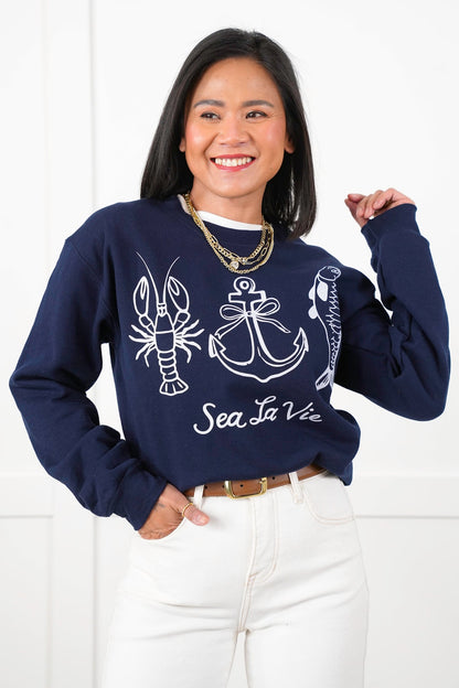 Plus/Reg Long Sleeve "Sea La Vie" Graphic Sweatshirt