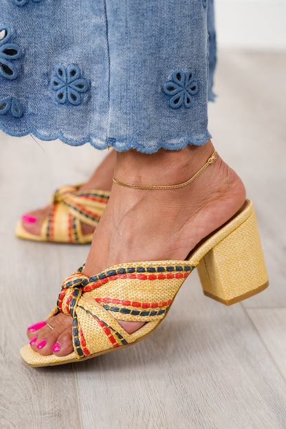 MIA Knotted Strap Open Toe Heel Sandal with Decorative Stitching