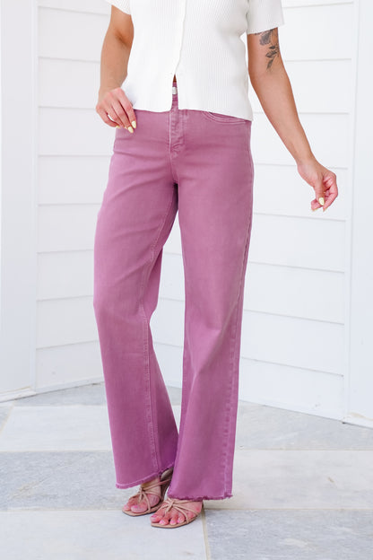 RFM High Rise Wide Leg Ankle Frayed Hem Jeans