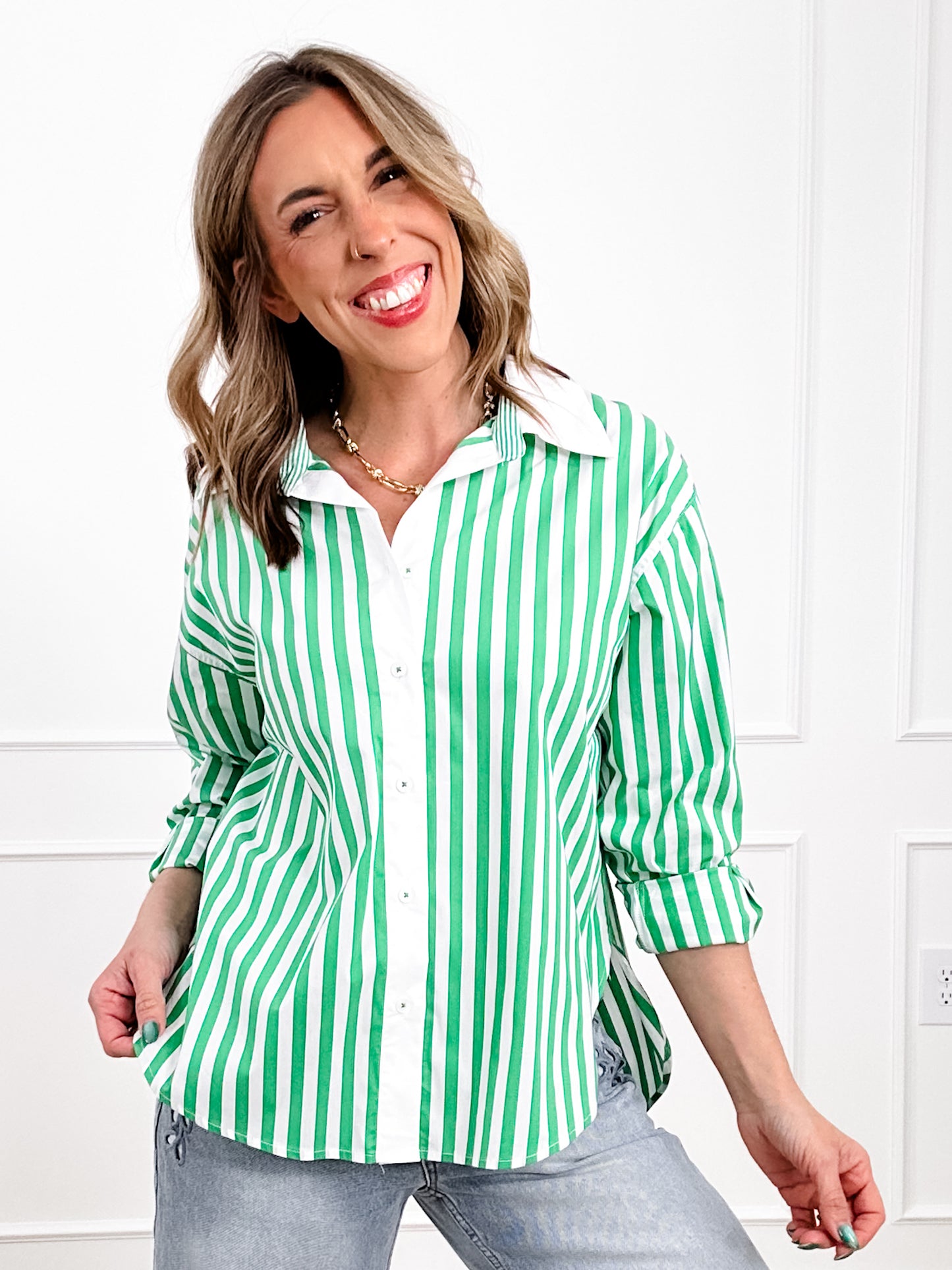Long Sleeve Stripe Poplin Button Down Shirt