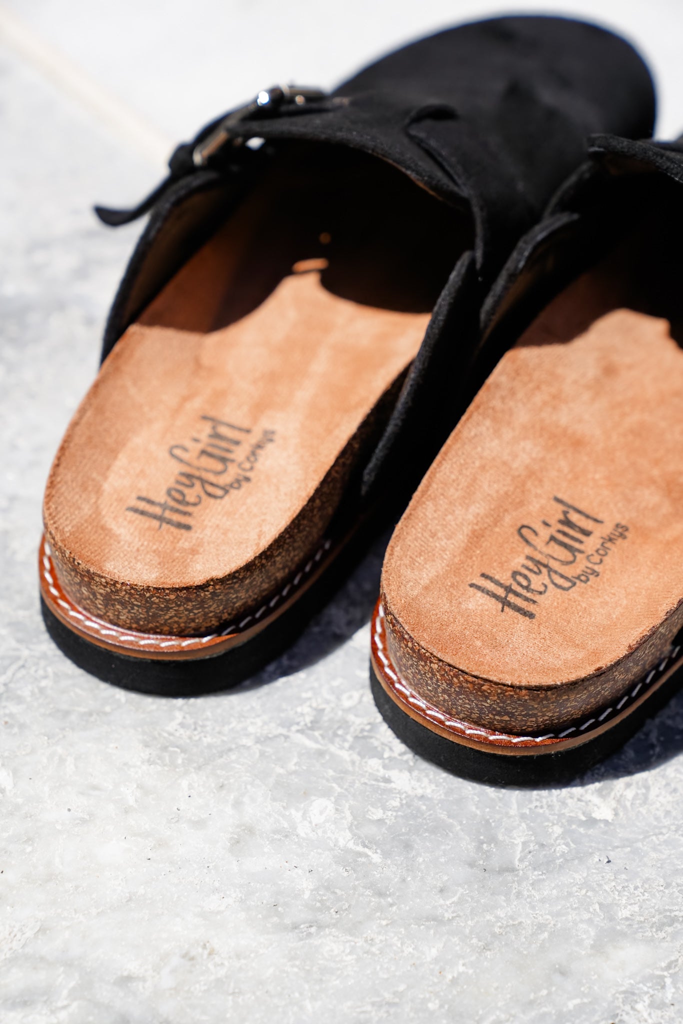 Corky's "Day Dream" Vegan Suede Chunky Buckle Slip On Comfort Clog Sandal