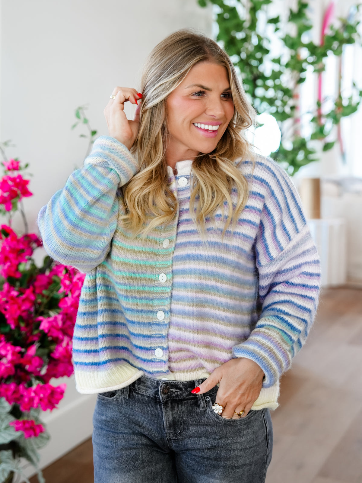 Sherbet Dreams Stripe Long Sleeve Button Down Cardigan