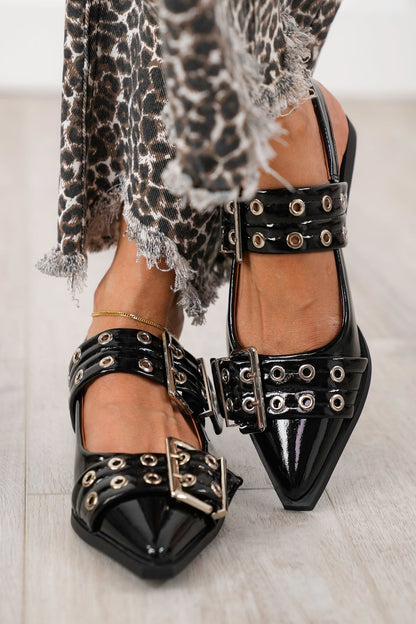 Glossy Sling Flats with Studded Adjustable Straps