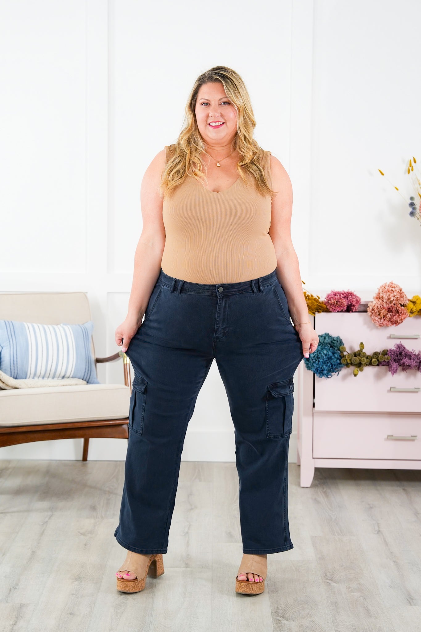 Risen High Rise Navy Cargo Pants