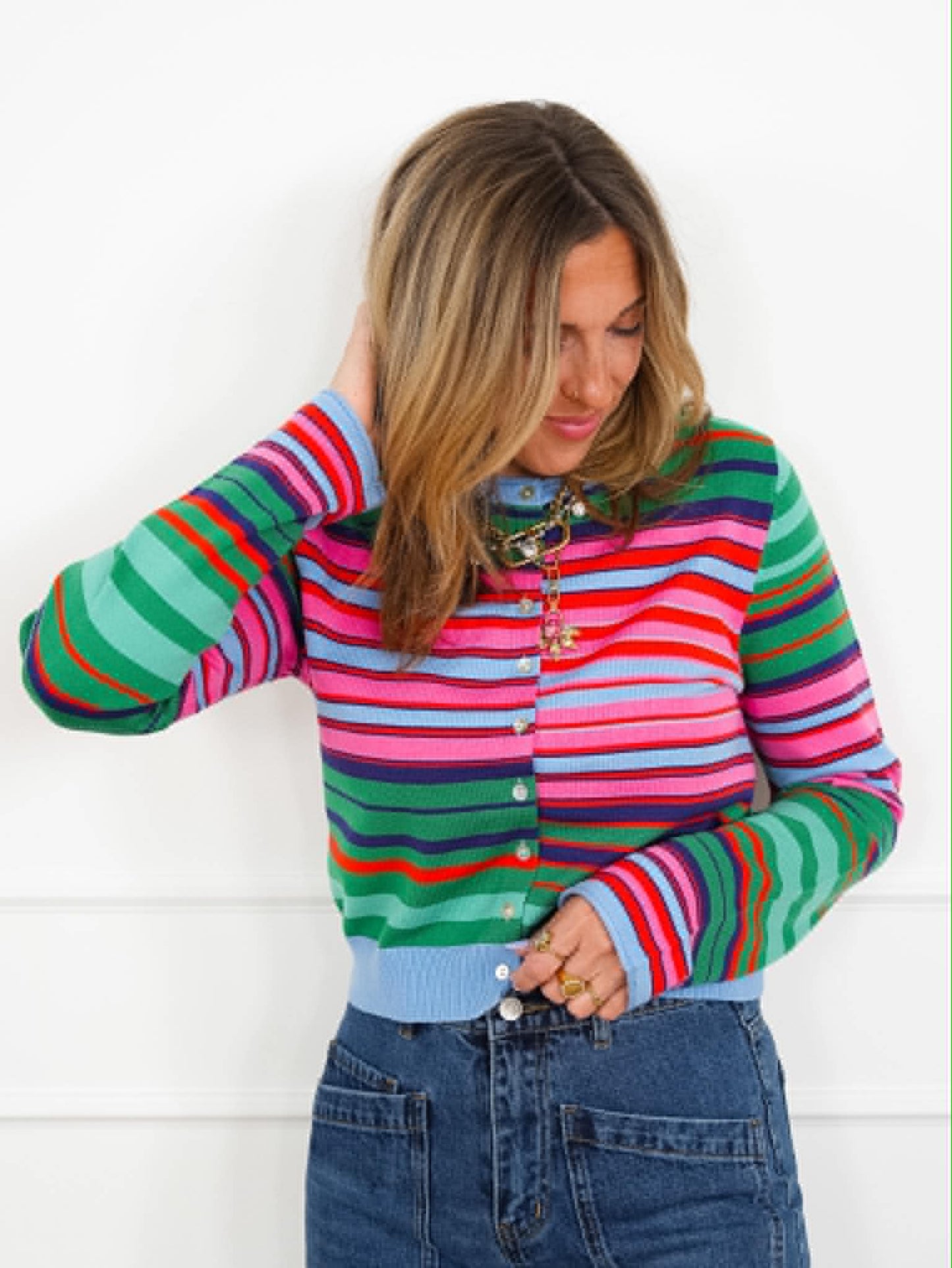 Multi Color Striped Long Sleeve Button Down Cardigan